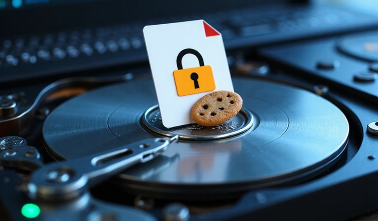 Illustration of a cookie file being stored on a computer