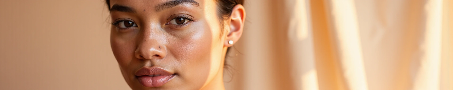 A woman with clear, radiant skin, promoting general skincare products.