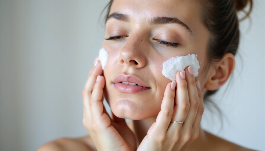 A person gently cleansing their face with a foamy cleanser
