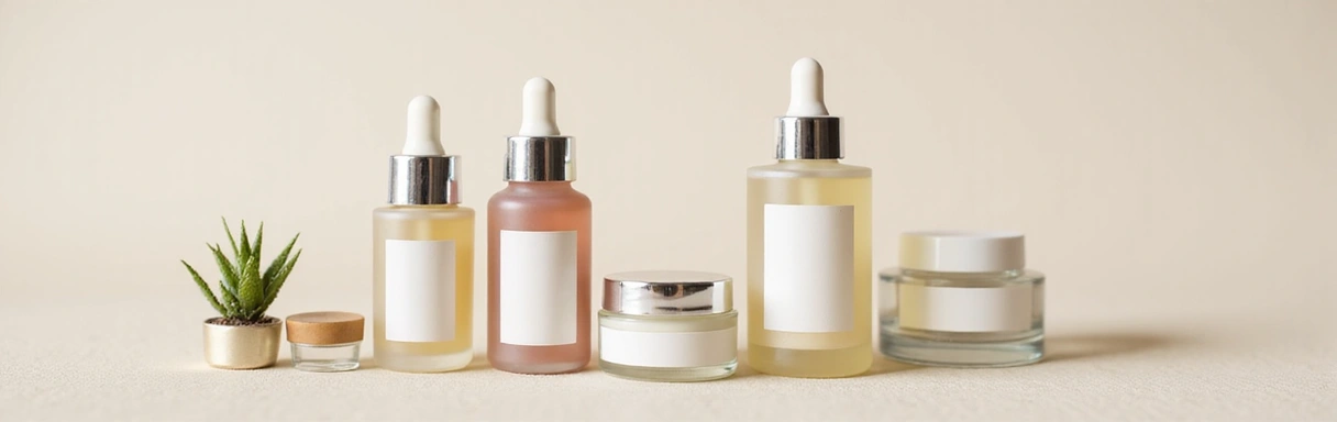 Skincare products arranged aesthetically on a clean background